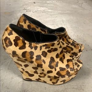 Leopard hair peep toe booties